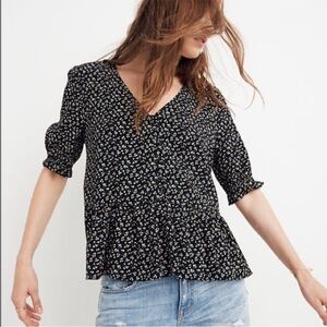 Madewell Courtyard Floral Ruffle Hem Peplum Blouse